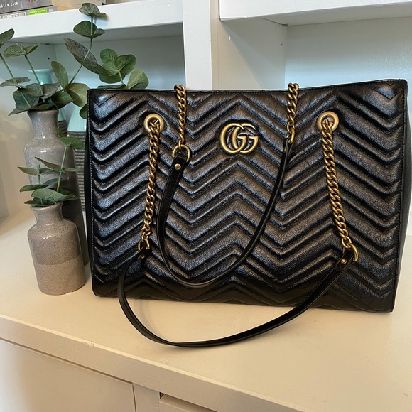 🔴 SOLD 🔴 Gucci GG Marmont Metelasse Leather Chevron Shoulder Tote - Picture 3 of 16